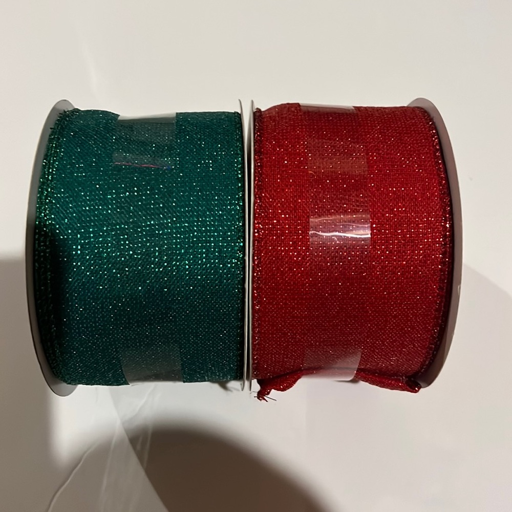 NWT Large Wired Gift Ribbon - Christmas Gift Wrap - Green and Red Bundle